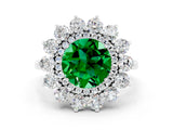 White gold Round Cut Emerald Floral Double Halo Engagement Ring with Prong Setting_84