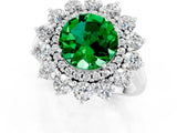 White gold Round Cut Emerald Floral Double Halo Engagement Ring with Prong Setting_85