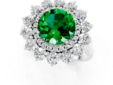 White gold Round Cut Emerald Floral Double Halo Engagement Ring with Prong Setting_85