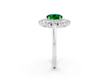 White gold Round Cut Emerald Floral Double Halo Engagement Ring with Prong Setting_86