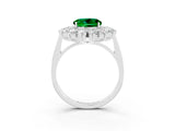 White gold Round Cut Emerald Floral Double Halo Engagement Ring with Prong Setting_87