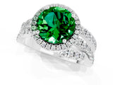 White gold Round Cut Emerald Halo Ring with Round Split Shank and Prong Setting_61