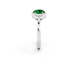 White gold Round Cut Emerald Halo Ring with Tapered Band and Four-Prong Setting_2