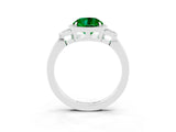 White gold Round Cut Emerald Halo Ring with Tapered Band and Four-Prong Setting_3