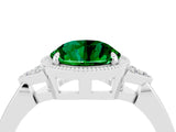 White gold Round Cut Emerald Halo Ring with Tapered Band and Four-Prong Setting_4