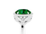 White gold Round Cut Emerald Halo Ring with Tapered Band and Four-Prong Setting_5
