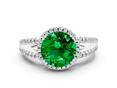 White gold Round Cut Emerald Halo Split Shank Engagement Ring_12