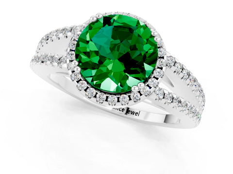 White gold Round Cut Emerald Halo Split Shank Engagement Ring_13
