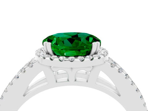 White gold Round Cut Emerald Halo Split Shank Engagement Ring_16