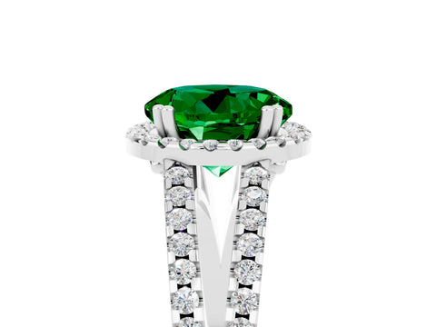 White gold Round Cut Emerald Halo Split Shank Engagement Ring_17
