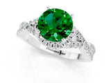 White gold Round Cut Emerald Halo Twist Band Solitaire Prong Setting Ring_1