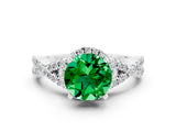 White gold Round Cut Emerald  Halo Twist Band Solitaire Prong Setting Ring_24