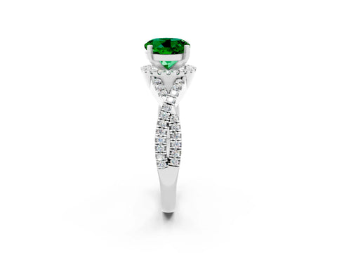 White gold Round Cut Emerald Halo Twist Band Solitaire Prong Setting Ring_2