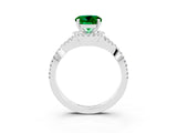 White gold Round Cut Emerald Halo Twist Band Solitaire Prong Setting Ring_3