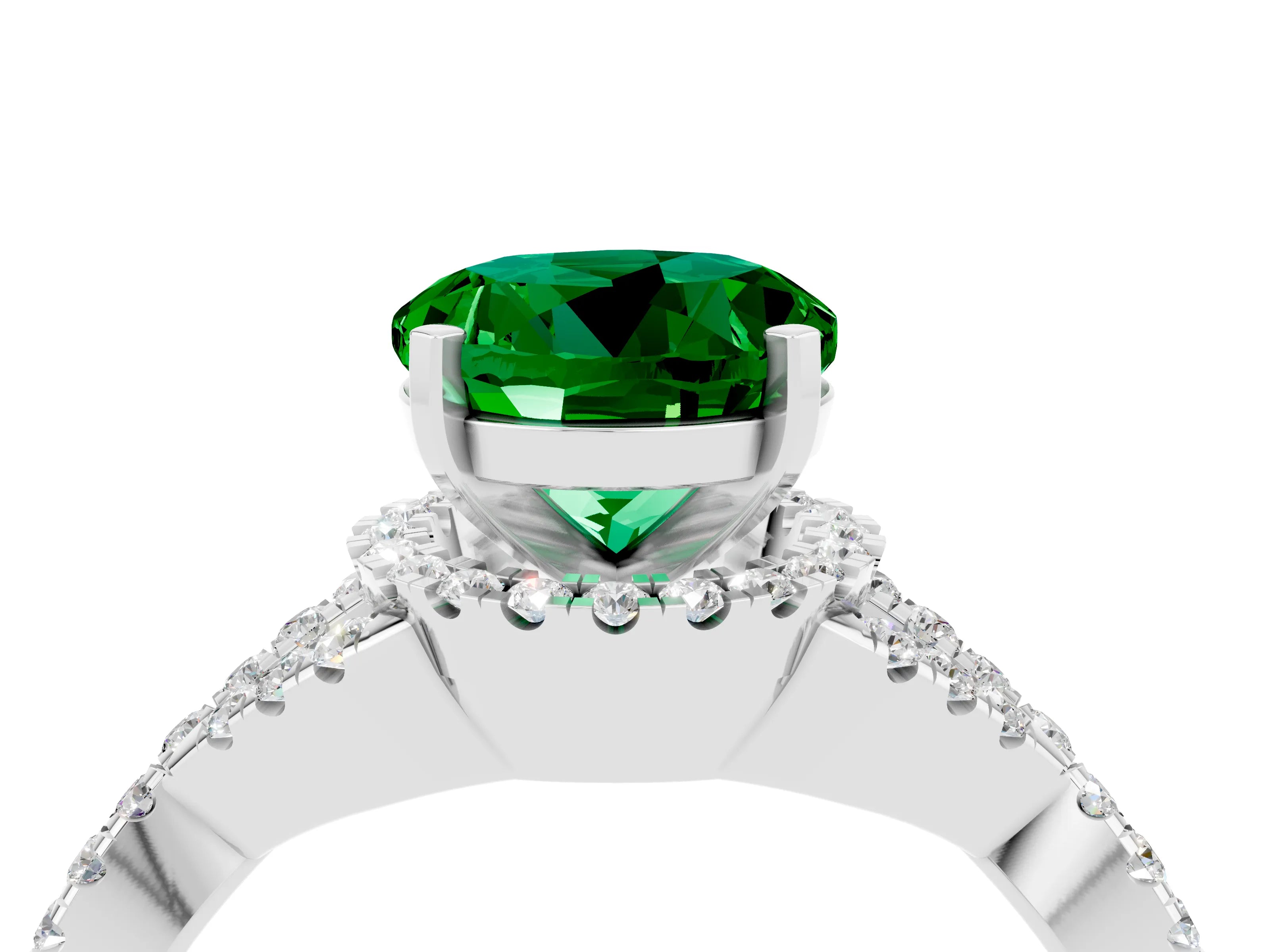 White gold Round Cut Emerald Halo Twist Band Solitaire Prong Setting Ring_4