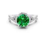 White gold Round Cut Emerald Halo Twist Band Solitaire Prong Setting Ring