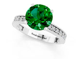 White gold Round Cut Emerald Milgrain Pavé Engagement Ring with Four-Prong Setting_1