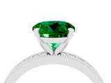 White gold Round Cut Emerald Milgrain Pavé Engagement Ring with Four-Prong Setting_4