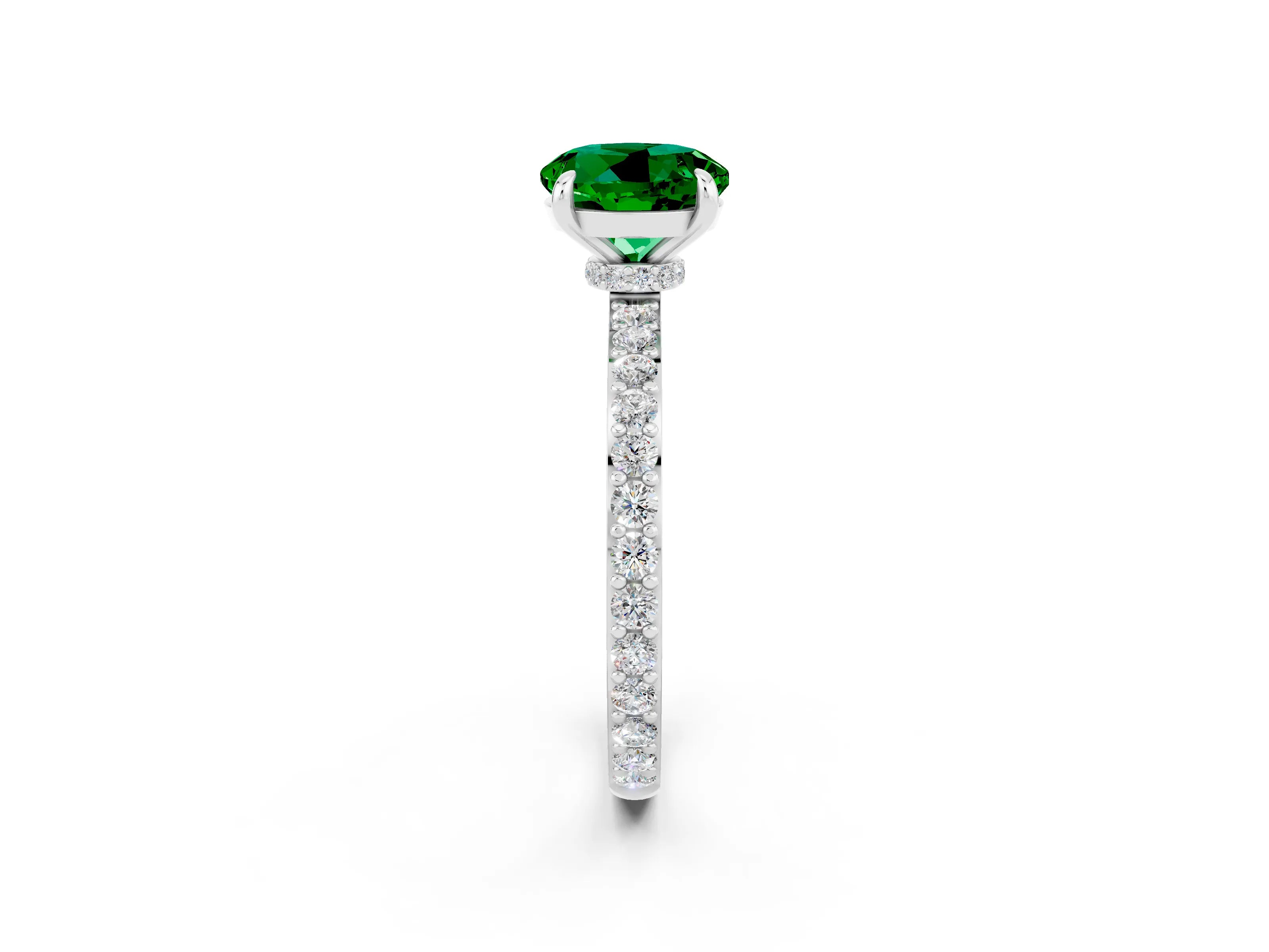 White gold Round Cut Emerald Pavé Engagement Ring with Round  Accents and Prong Setting_26