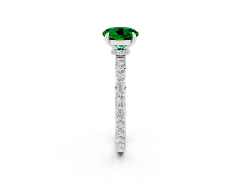 White gold Round Cut Emerald Pavé Engagement Ring with Round  Accents and Prong Setting_26