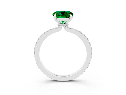 White gold Round Cut Emerald Pavé Engagement Ring with Round  Accents and Prong Setting_27