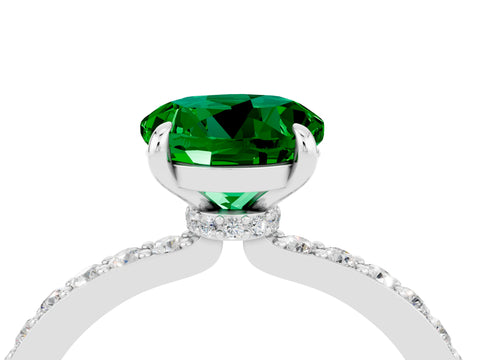 White gold Round Cut Emerald Pavé Engagement Ring with Round  Accents and Prong Setting_28