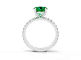 White gold Round Cut Emerald Pavé Solitaire Ring with Round Band and Prong Setting_39