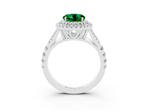 White gold Round Cut Emerald Pavé Split Shank Double Halo Engagement Ring_3