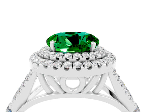 White gold Round Cut Emerald Pavé Split Shank Double Halo Engagement Ring_4