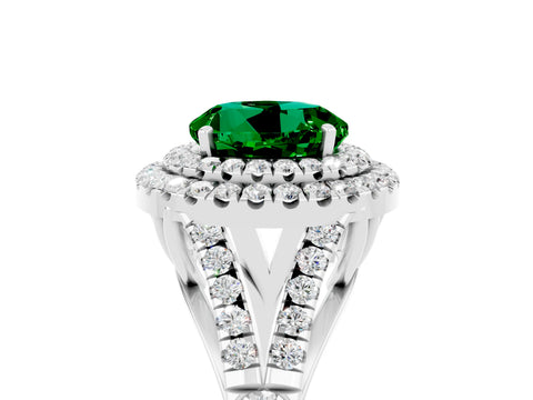 White gold Round Cut Emerald Pavé Split Shank Double Halo Engagement Ring_5