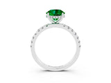 White gold Round Cut Emerald Pave Band Solitaire Ring with Four-Prong Setting_51