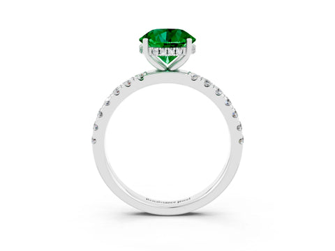 White gold Round Cut Emerald Pave Band Solitaire Ring with Four-Prong Setting_51