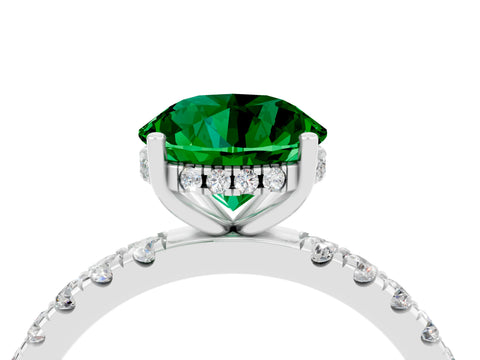White gold Round Cut Emerald Pave Band Solitaire Ring with Four-Prong Setting_52