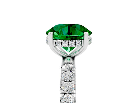 White gold Round Cut Emerald Pave Band Solitaire Ring with Four-Prong Setting_53