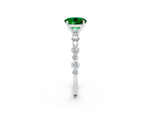 White gold Round Cut Emerald Prong Set Engagement Ring with Pavé Band_2