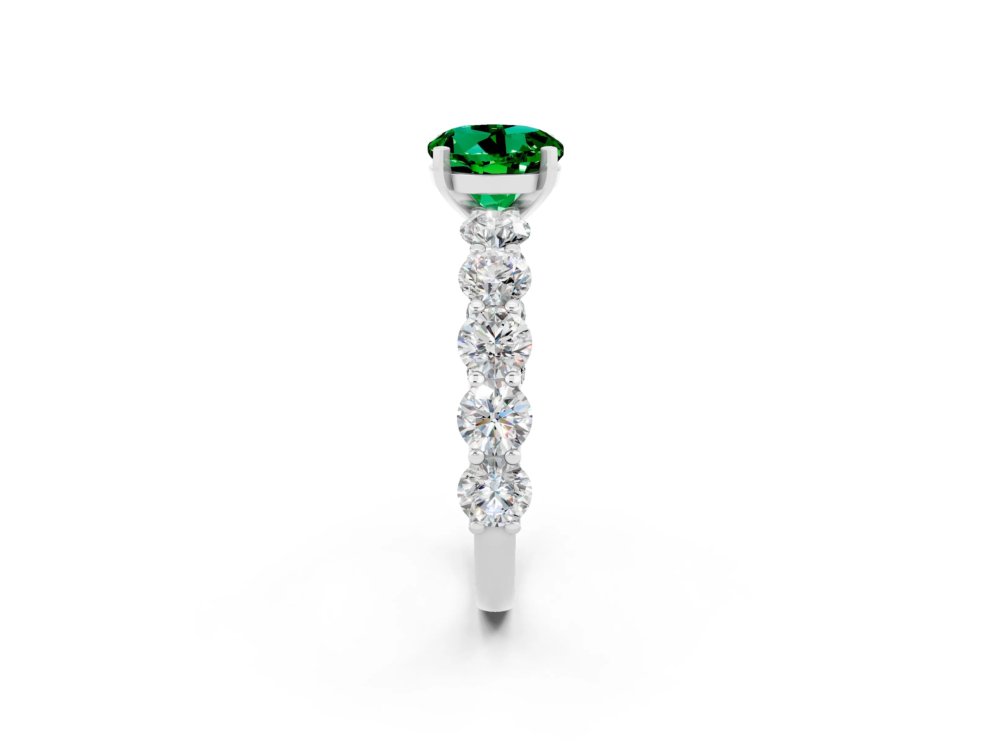 White gold Round Cut Emerald Prong Setting with Side Stones on a Pave Band_2