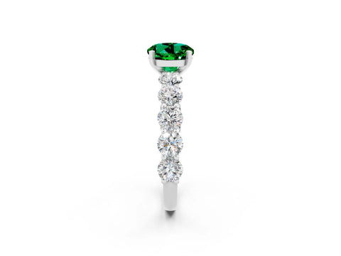 White gold Round Cut Emerald Prong Setting with Side Stones on a Pave Band_2