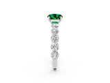 White gold Round Cut Emerald Prong Setting with Side Stones on a Pave Band_2