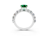 White gold Round Cut Emerald Prong Setting with Side Stones on a Pave Band_3