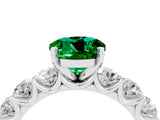 White gold Round Cut Emerald Prong Setting with Side Stones on a Pave Band_4