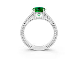 White gold Round Cut Emerald Ring with Milgrain Pavé Band and Four-Prong Setting_15