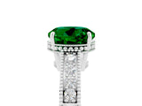 White gold Round Cut Emerald Ring with Milgrain Pavé Band and Four-Prong Setting_17