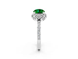 White gold Round Cut Emerald Scalloped Halo Engagement Ring with Round Shared Prong Band_26