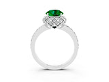White gold Round Cut Emerald Scalloped Halo Engagement Ring with Round Shared Prong Band_27