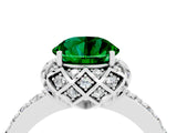 White gold Round Cut Emerald Scalloped Halo Engagement Ring with Round Shared Prong Band_28
