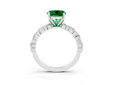 White gold Round Cut Emerald Side Stone Solitaire Ring with Round  and Four-Prong Setting_39