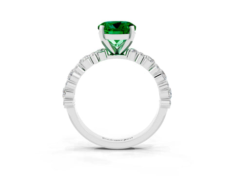 White gold Round Cut Emerald Side Stone Solitaire Ring with Round  and Four-Prong Setting_39