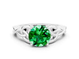 White gold Round Cut Emerald Solitaire Celtic Knot Ring with Four-Prong Setting_12