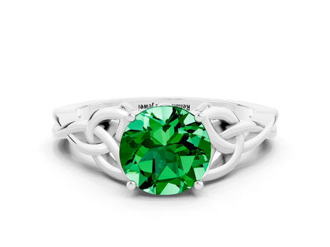 White gold Round Cut Emerald Solitaire Celtic Knot Ring with Four-Prong Setting_12