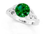 White gold Round Cut Emerald Solitaire Celtic Knot Ring with Four-Prong Setting_13